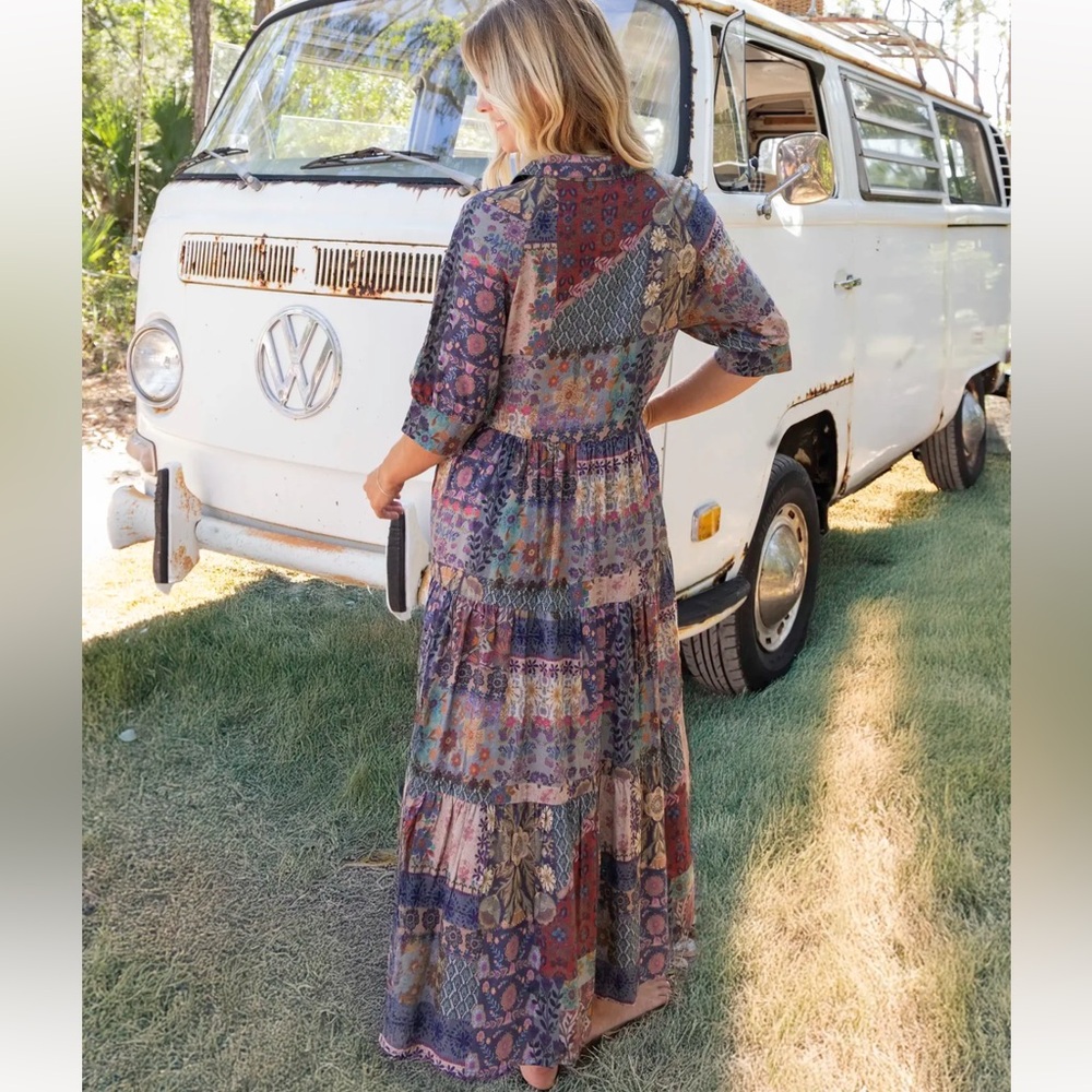 Natural Life Rebecca Midi Dress in Blue Patchwork Size Medium - Picture 5 of 12